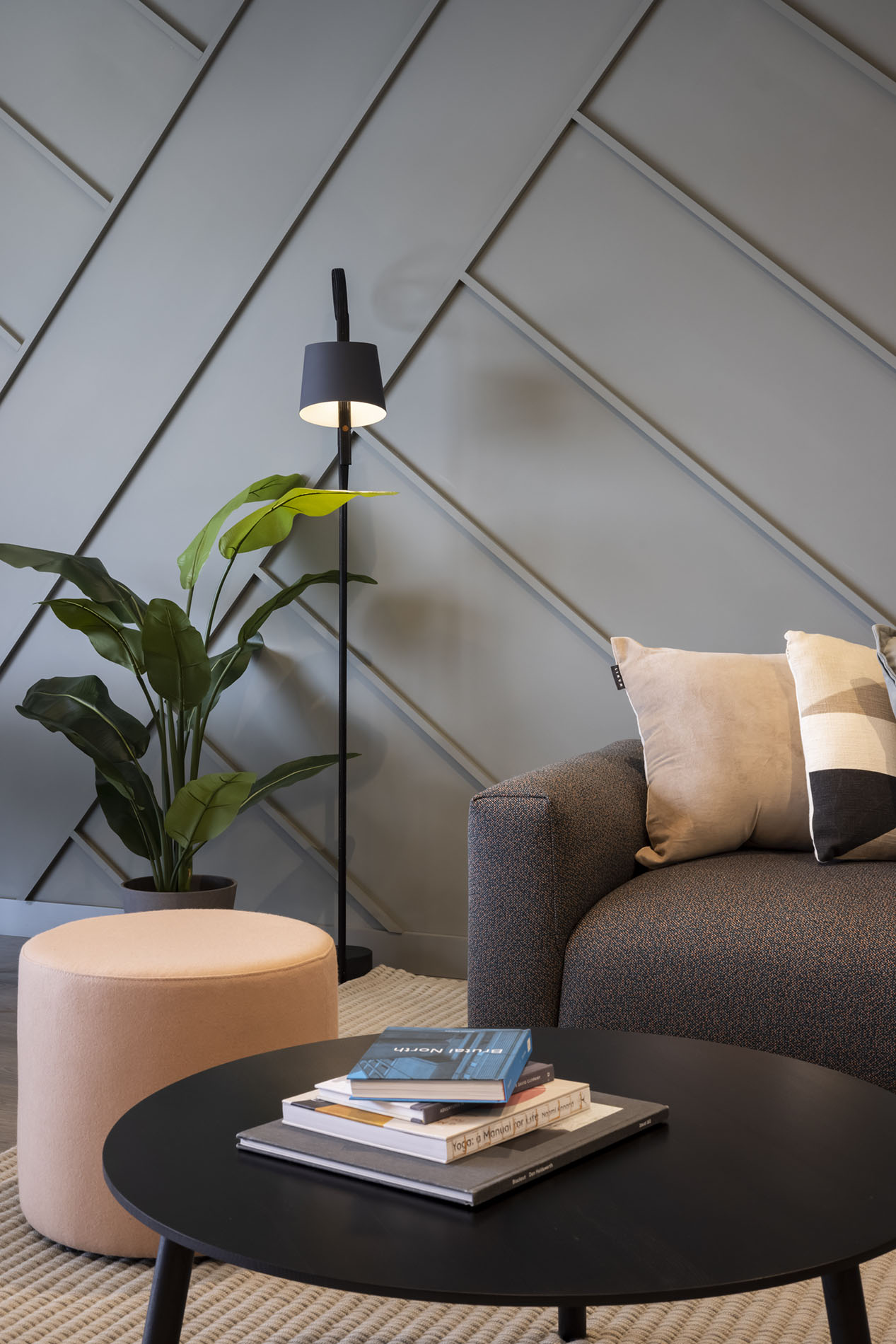 Sofa footstool and table with books Sofa footstool and table with books