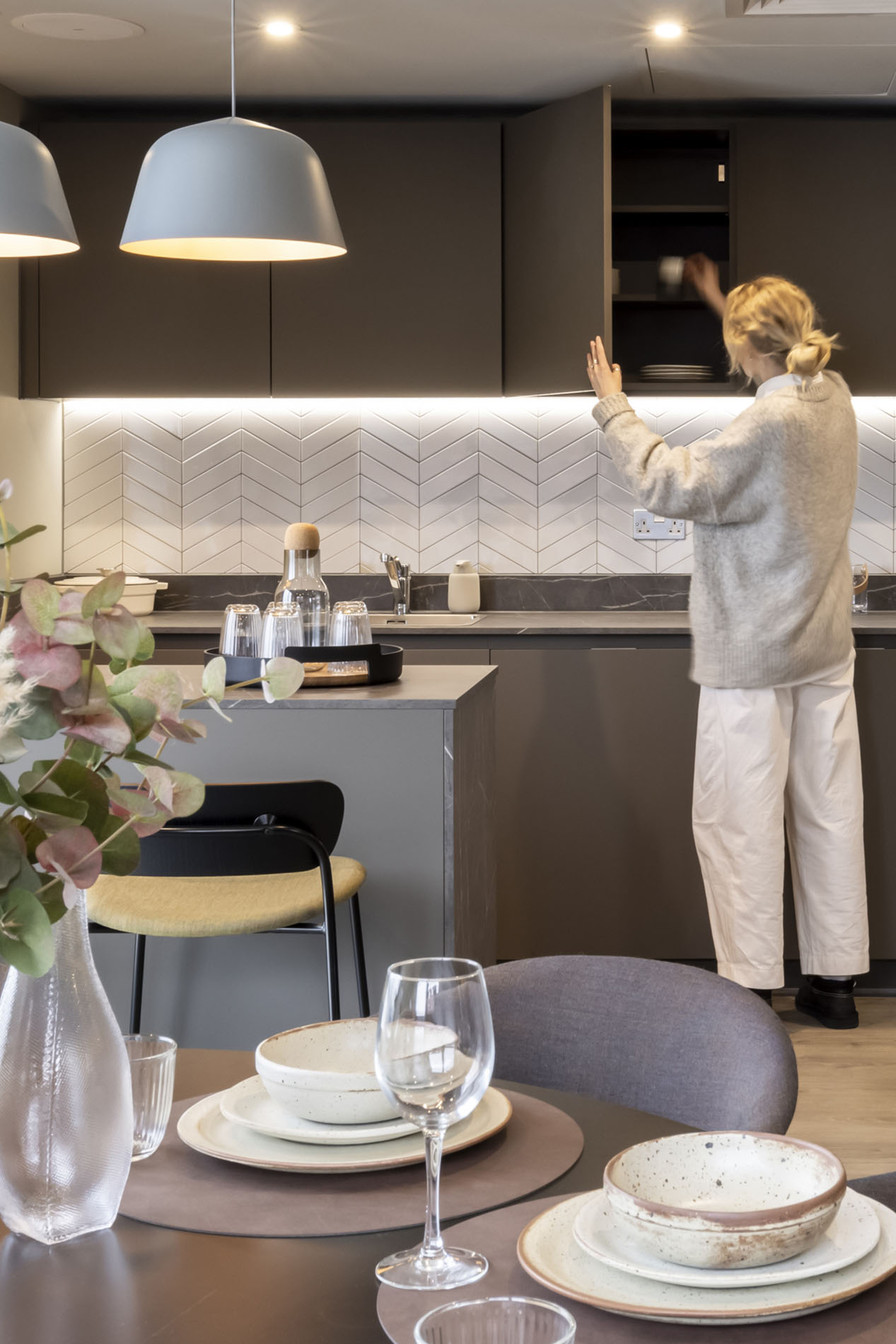 Table set with crockery and wineglass Table set with crockery and wineglass