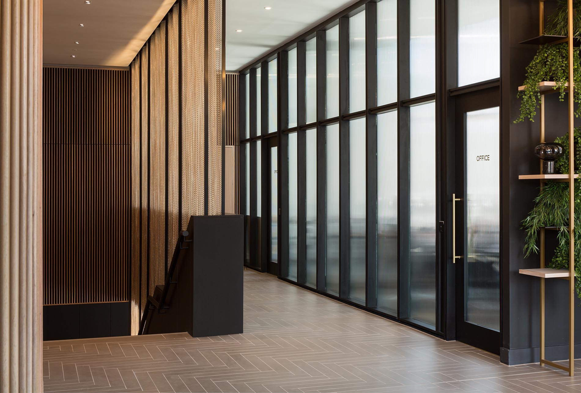 Glass windowed office area Glass windowed office area