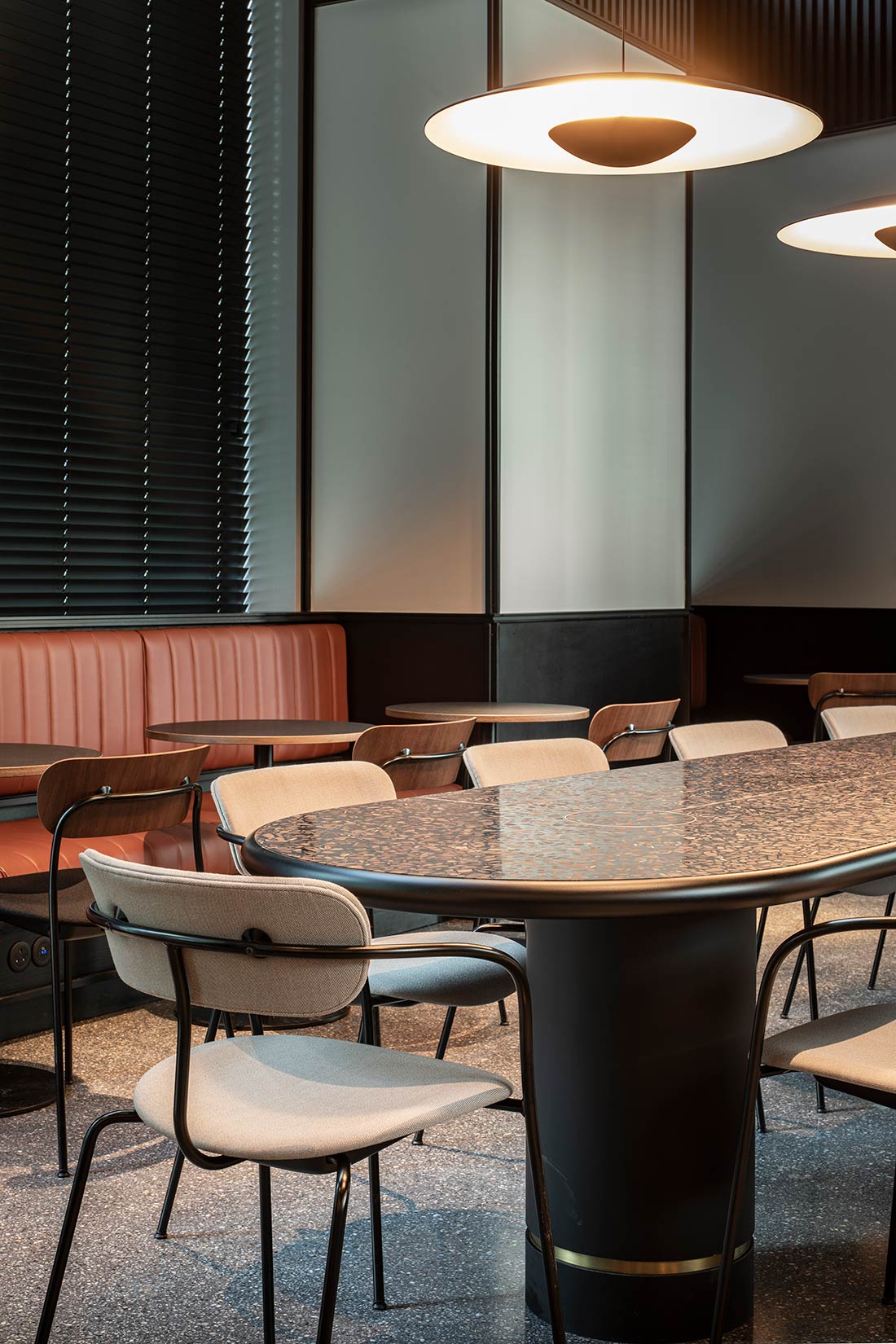 Seating area with tables and chairs