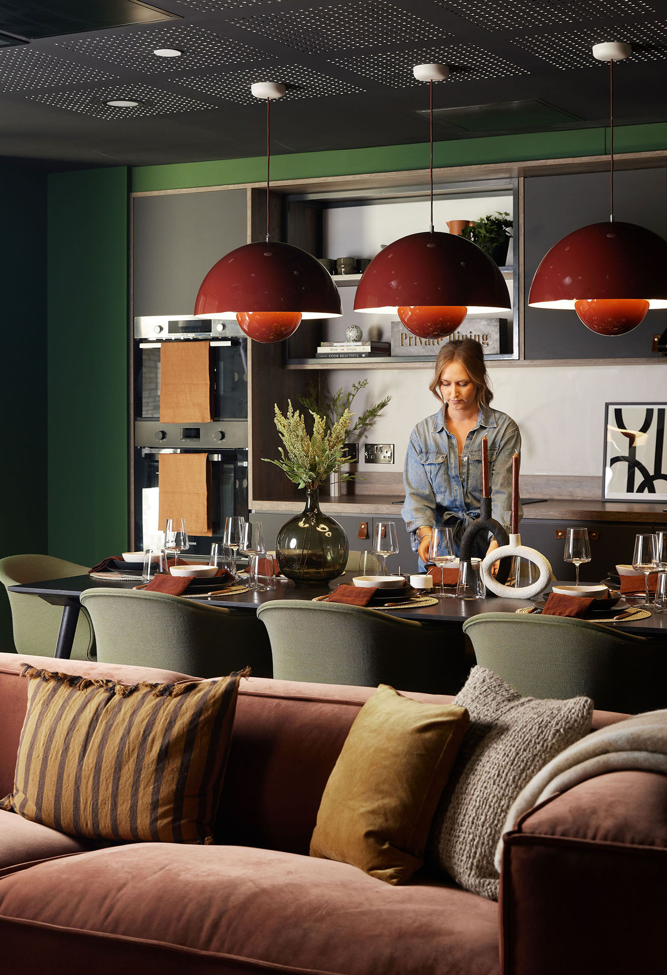 Lady setting dining table