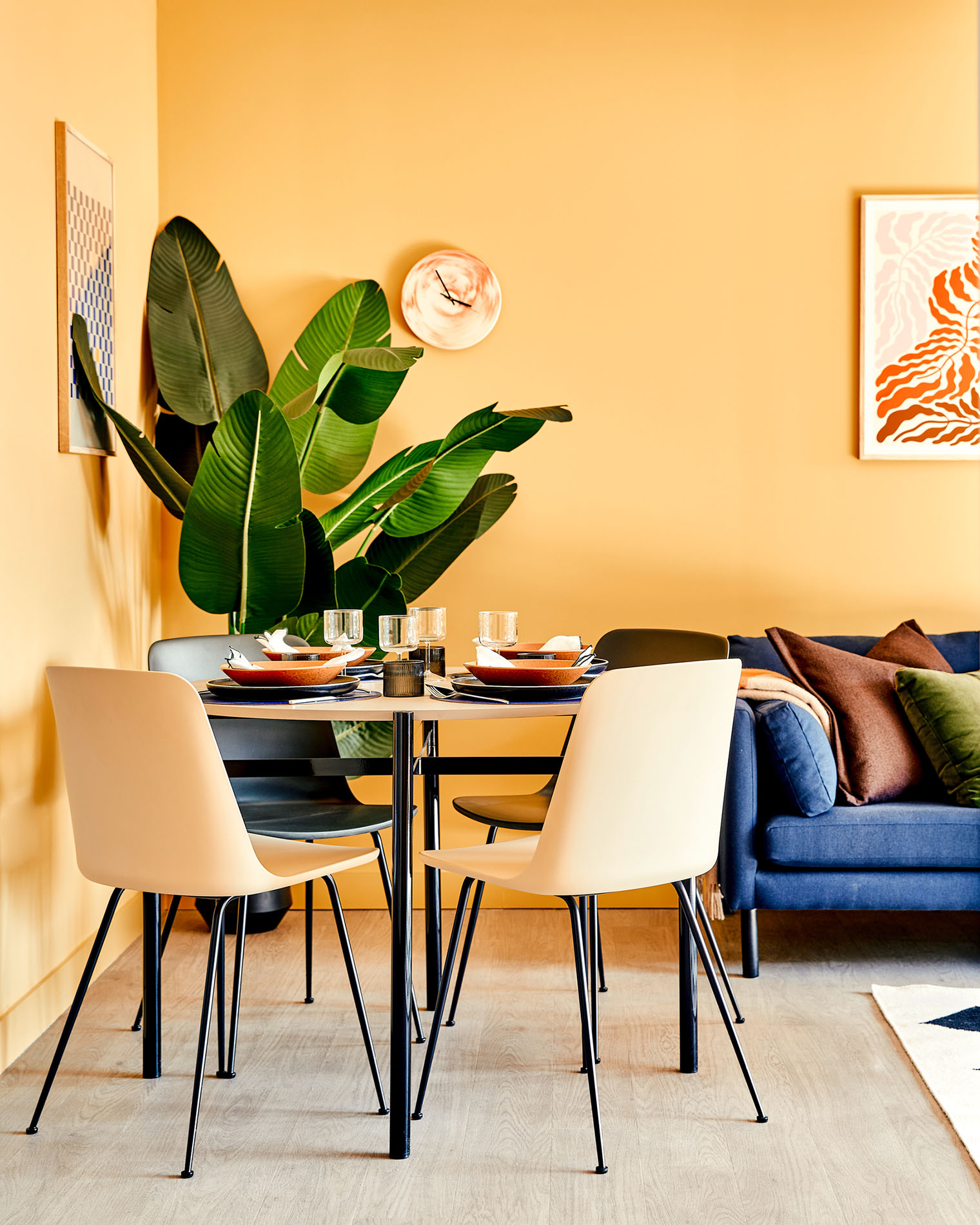 Dining table with large plant