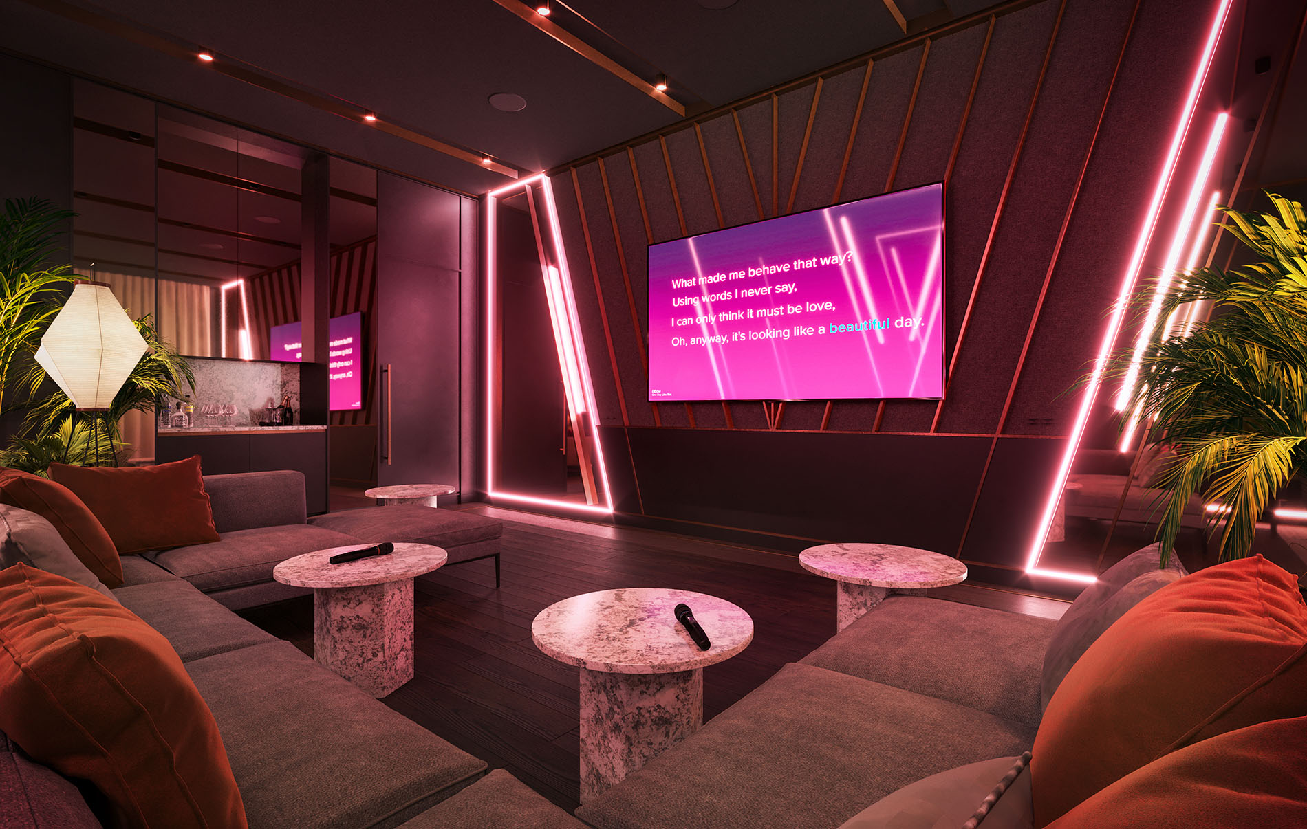 Kareoke on television with microphones Kareoke on television with microphones