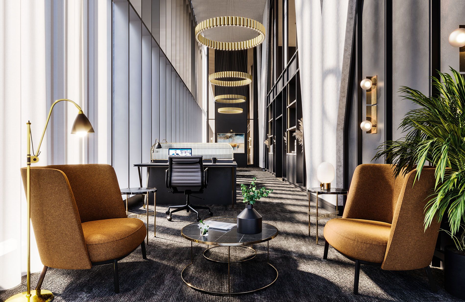 Seating area with workstation Seating area with workstation